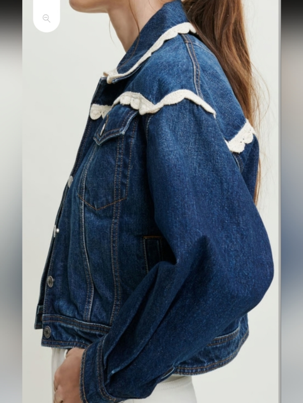 Maje Denim Jacket With Crochet Hook Finishes Size 40 US Sz Large - Picture 4 of 16